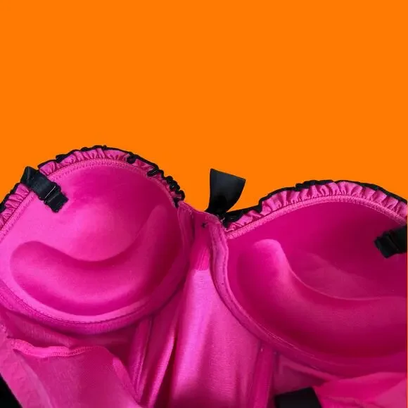 00's vintage pink satin mcbling y2k bustier corset 32B morbid threads - Picture 5 of 9